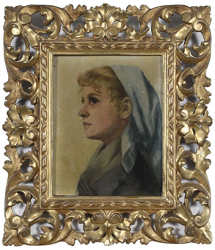 Appraisal: Continental School Portrait th century Woman With Blue Kerchief unsigned