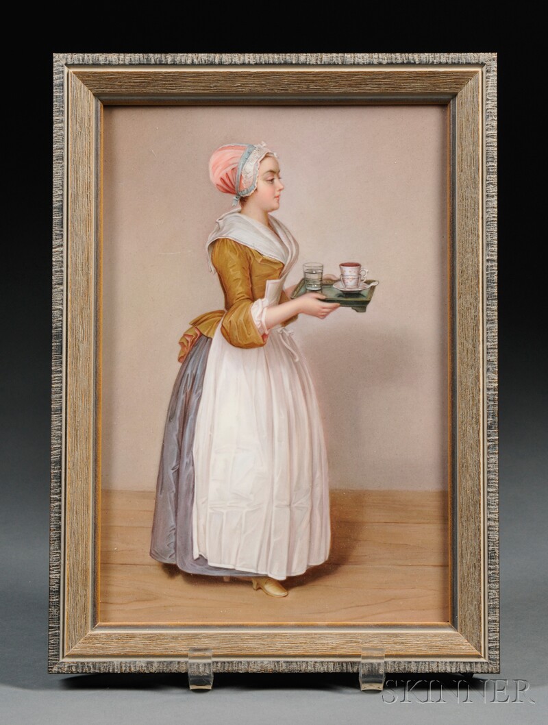 Appraisal: Meissen Hand-painted Porcelain Plaque of La Belle Chocolatiere mid- th