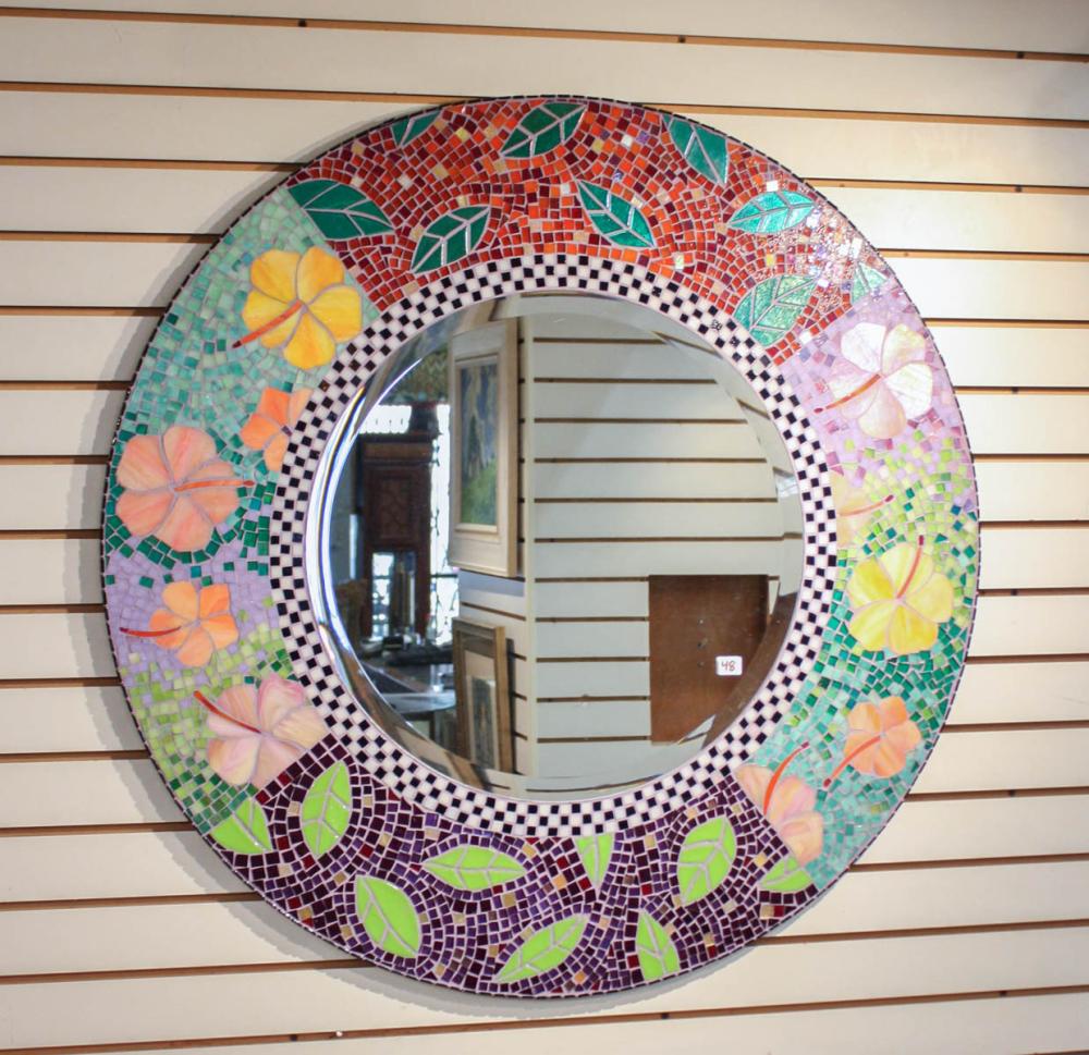 Appraisal: ROUND MOSAIC MIRROR by TAMARIS LANDSMAN Eugene Oregon st century