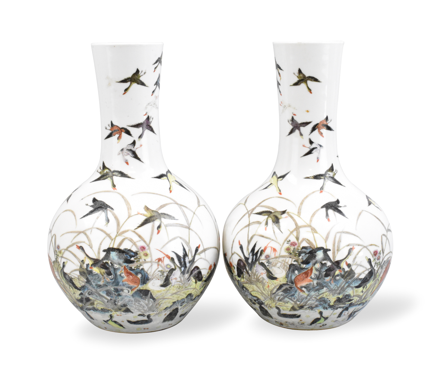 Appraisal: Pair of Chinese famille rose vases th C each with