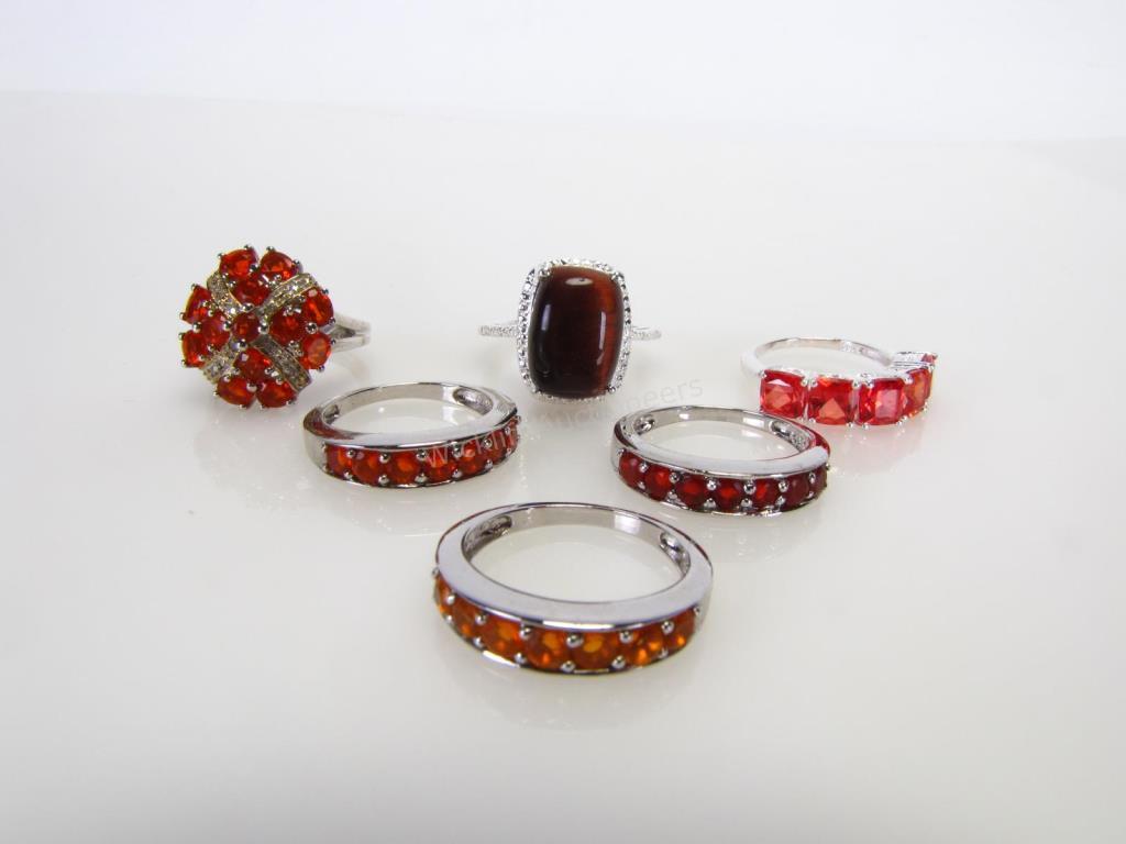 Appraisal: Six sterling silver rings by STS Jewels with manufactured stones