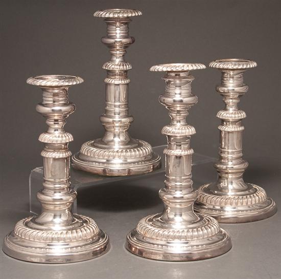 Appraisal: Set of four English silver-plated telescoping candlesticks late h century