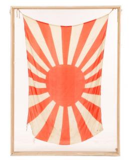 Appraisal: Framed Japanese Silk 'Rising Sun' Flag WWII Japanese World War