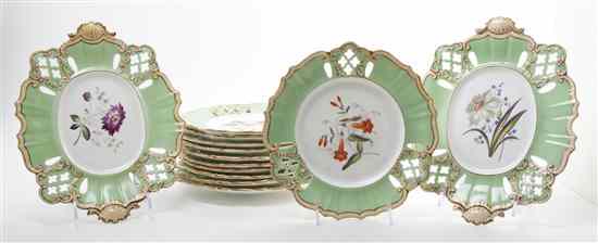 Appraisal: A Set of Thirteen English Porcelain Dessert Articles comprising eleven