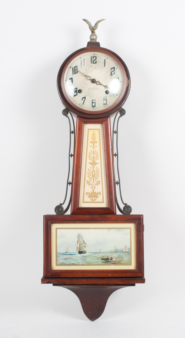 Appraisal: New Haven mahogany banjo style clock second quarter- th century