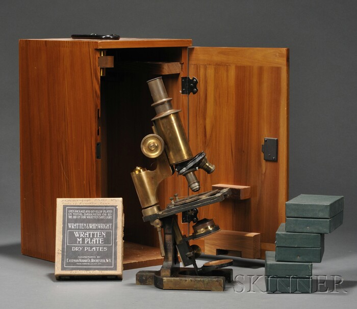 Appraisal: Brass Zeiss Compound Microscope and a Small Slide Collection late