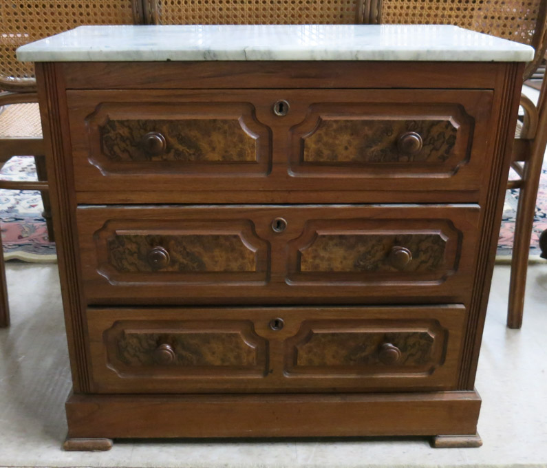 Appraisal: VICTORIAN MARBLE-TOP WALNUT COMMODE American last quarter of the th