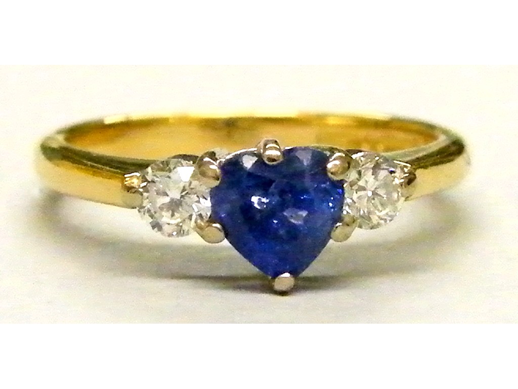 Appraisal: ct sapphire and diamond three stone heart design ring size