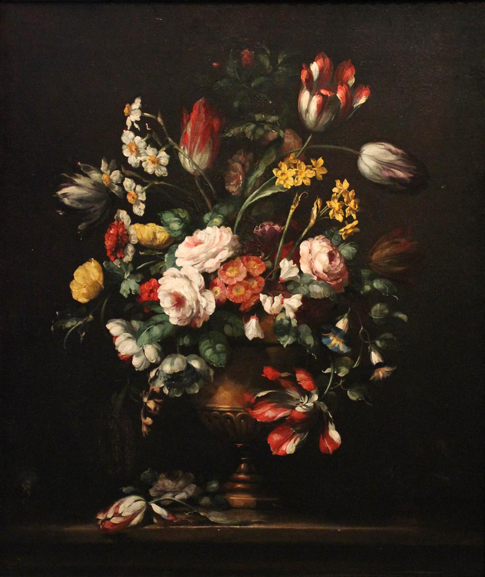 Appraisal: CONTINENTAL SCHOOL TH CENTURY STILL LIFE IN AN URN Oil