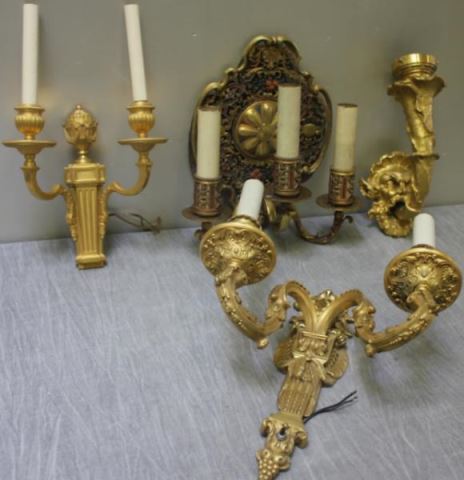 Appraisal: High Quality Bronze and Gilt BronzeDecorated Single Sconces From a