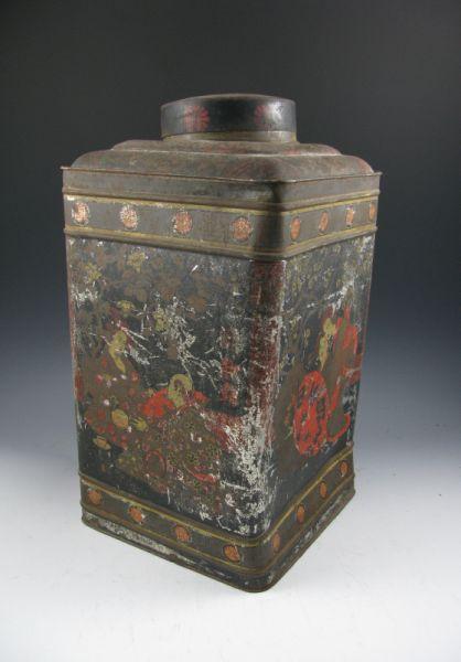 Appraisal: Chinoiserie Tin Tea Canister th c paint decorated with an