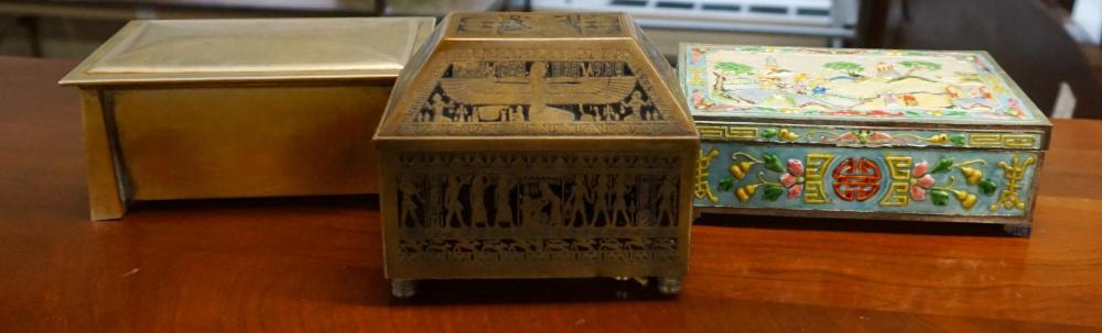 Appraisal: Group of Three Hinged Boxes including Egyptian Revival Music Box