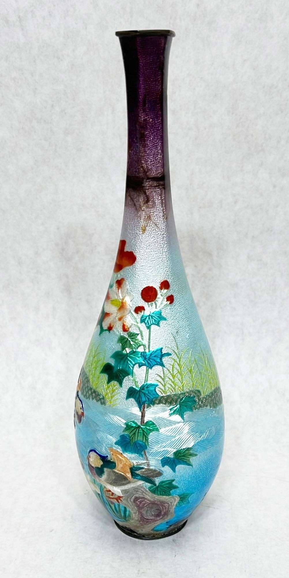 Appraisal: Signed Japanese Ginbari Cloisonne Birds in Stream Vase tall at