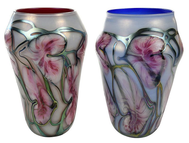 Appraisal: Two John Lotton Multi Flora Art Glass Vases American th