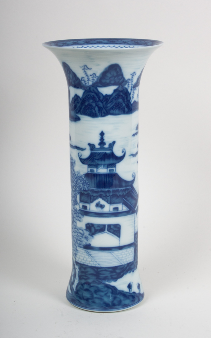 Appraisal: Mottahedeh Chinese Export style trumpet vase porcelain vase with pagoda