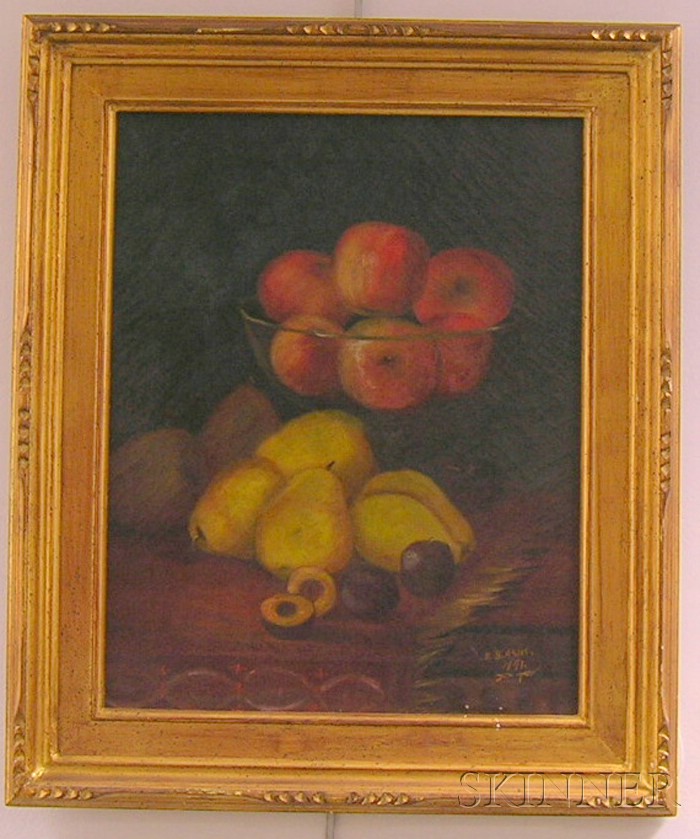 Appraisal: American School Oil on Canvas Still Life with Apples Pears