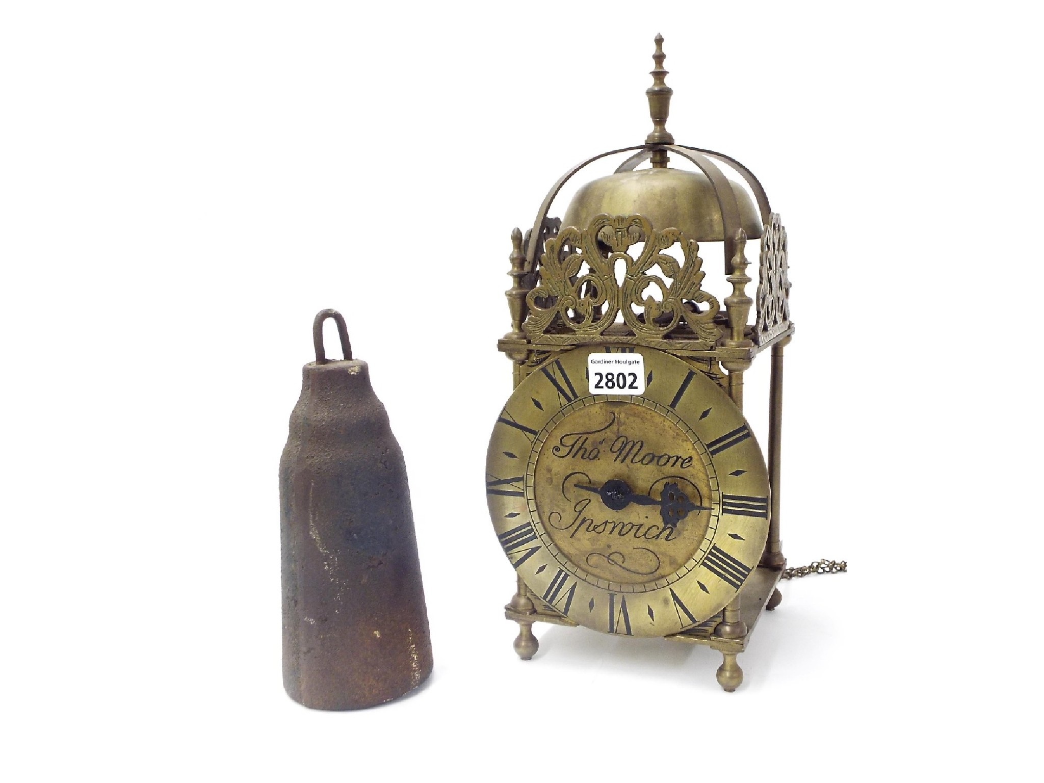 Appraisal: Reproduction brass lantern clock the chapter ring enclosing a recessed