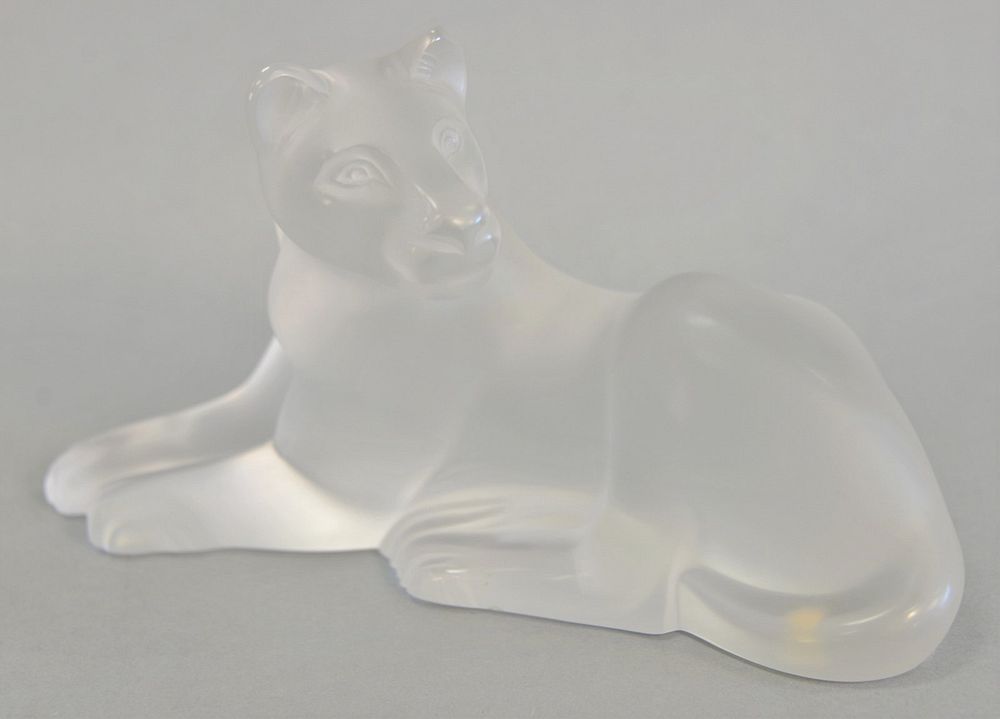 Appraisal: Lalique glass recumbent lion signed Property from the Collection of