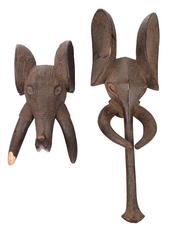 Appraisal: Two Oku Carved Wood and Wicker Elephant Masks Cameroonian Western