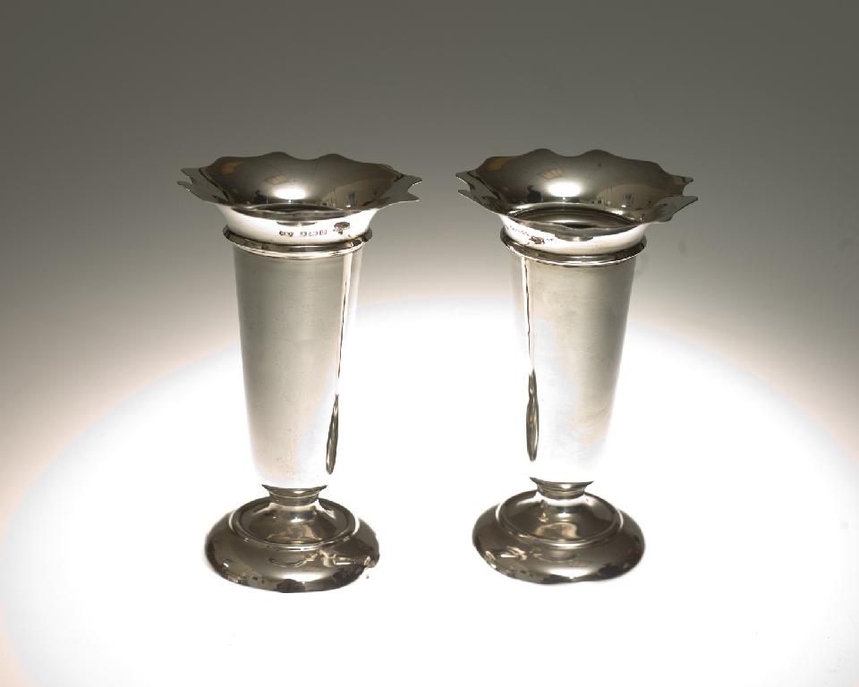 Appraisal: PAIR OF GEORGE V SILVER BUD VASES DEAKIN FRANCIS BIRMINGHAM