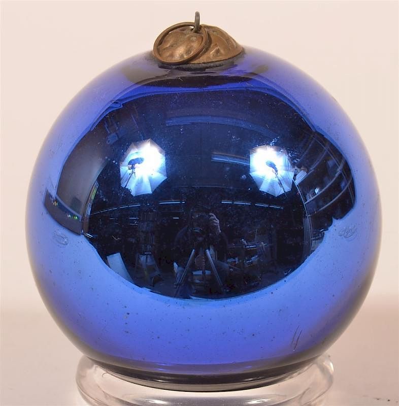 Appraisal: Antique Blown Glass Ball Form German Kugel Antique Cobalt Blue