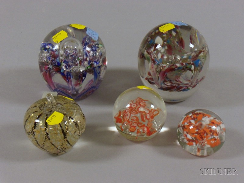 Appraisal: Five Art Glass Paperweights