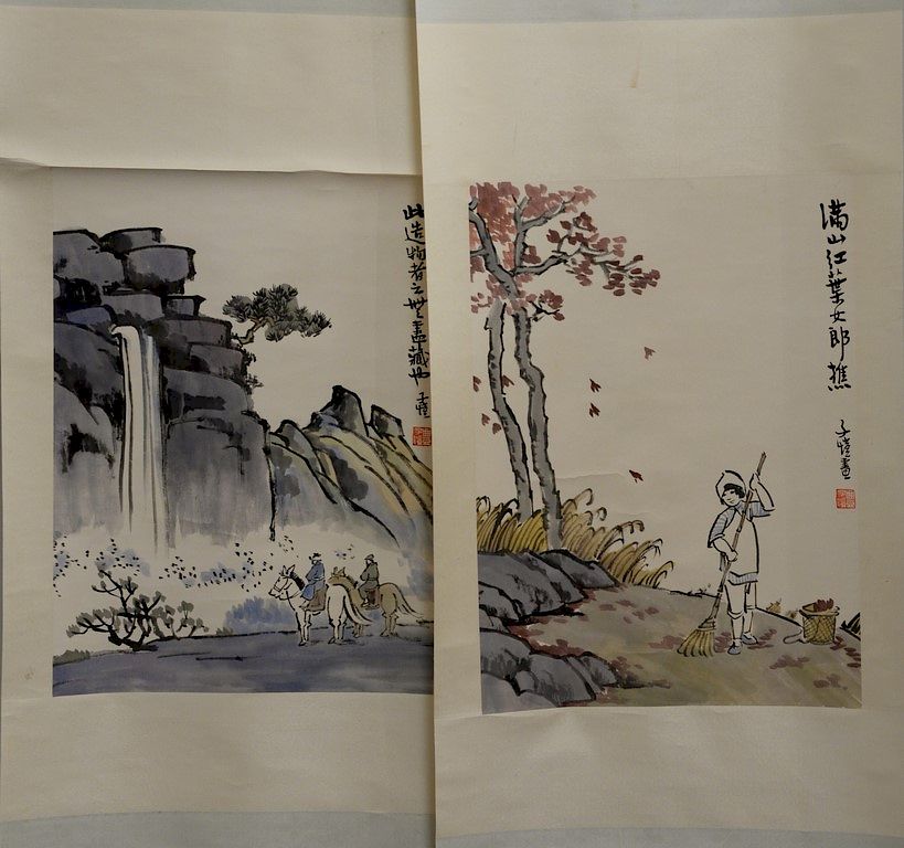 Appraisal: Two Oriental scroll watercolors on paper including a mountainous landscape