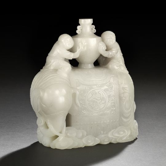 Appraisal: Chinese Carved White Jade Figural Group of an Elephant and