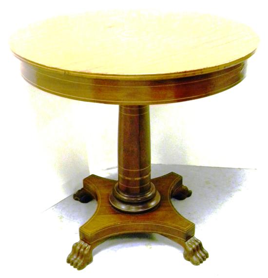 Appraisal: Empire style round mahogany pedestal table with starburst design and