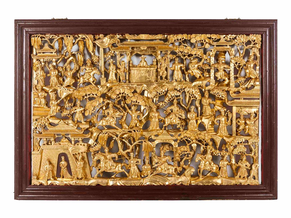 Appraisal: A Chinese Export Pierce Carved Giltwood Panel A Chinese Export