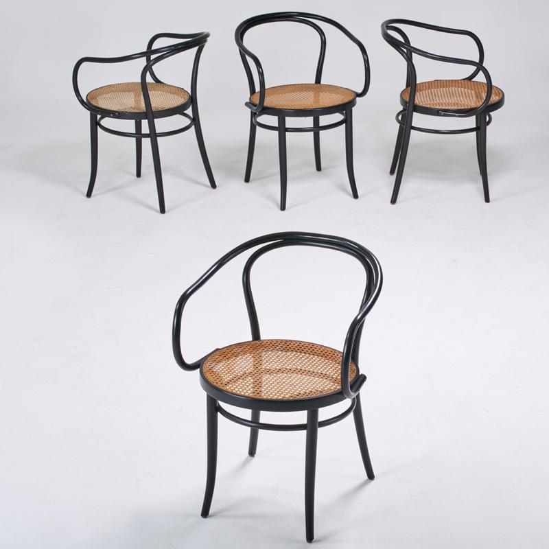 Appraisal: THONET STENDIG Four Le Corbusier bentwood armchairs Austria s Steam-bent