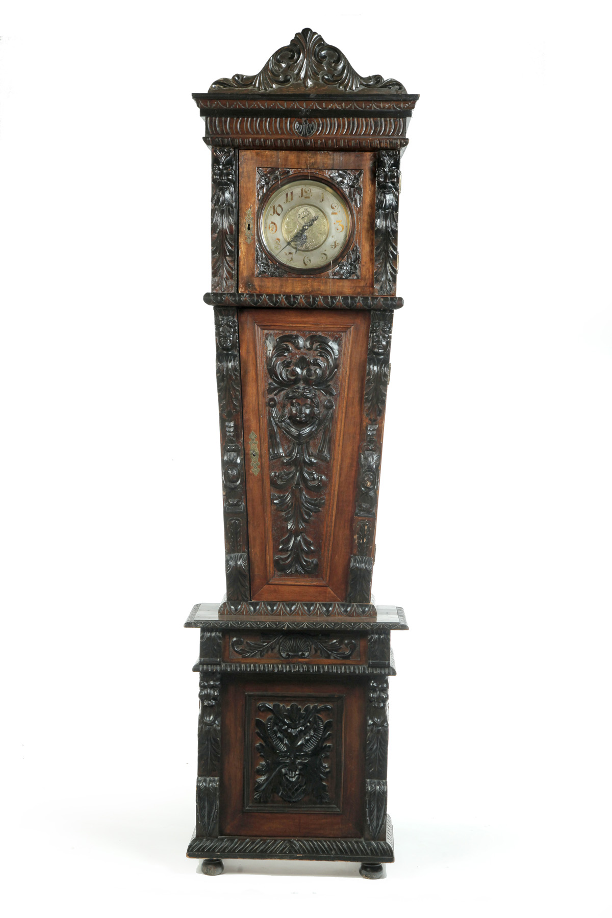 Appraisal: TALL CASE CLOCK WITH BLACK FOREST-STYLE CARVINGS European st quarter-