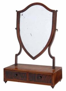 Appraisal: American Federal Inlaid Mahogany Shield-Form Dressing Mirror probably American -