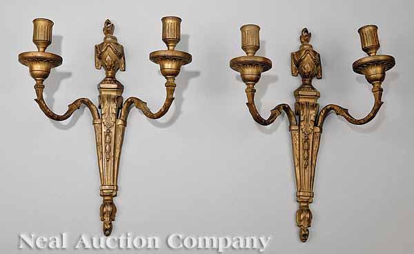 Appraisal: A Pair of Louis XVI Gilt Bronze Two-Light Sconces backplate