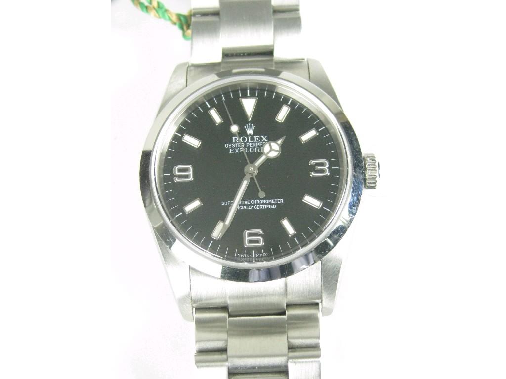 Appraisal: A Rolex Oyster Perpetual Explorer Gentleman's Wristwatch the black dial