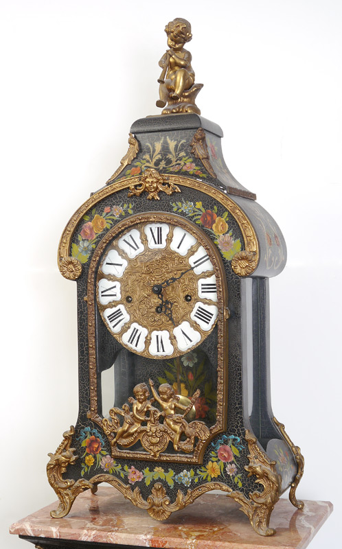 Appraisal: CONTINENTAL PAINT DECORATED MANTLE CLOCK PEDESTAL Contemporary mantle clock with