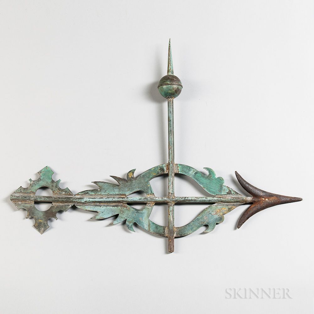 Appraisal: Small Sheet Copper and Iron Bannerette Weathervane Small Sheet Copper