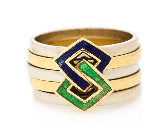 Appraisal: Sale Lot An Karat Bicolor Gold and Polychrome Enamel Multi-Band