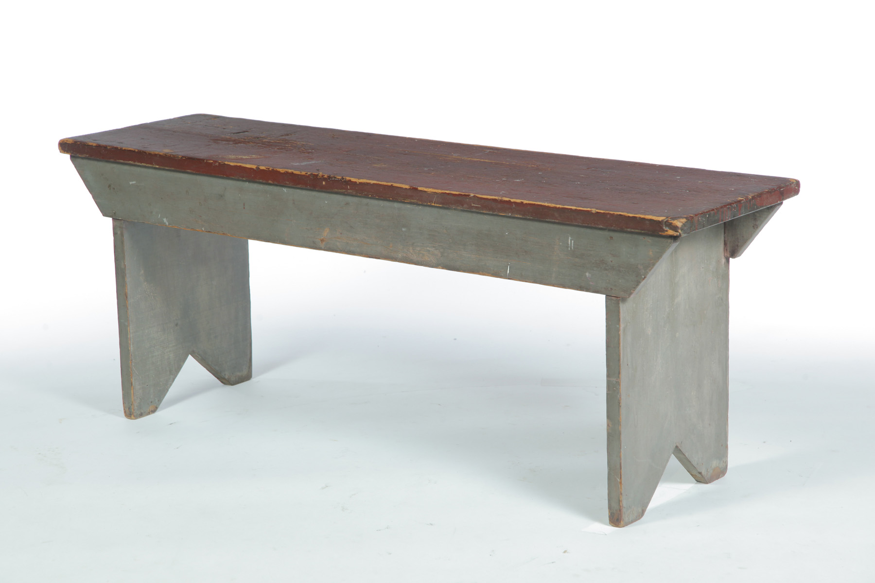 Appraisal: AMERICAN DECORATED BENCH Nineteenth century pine Single board top with