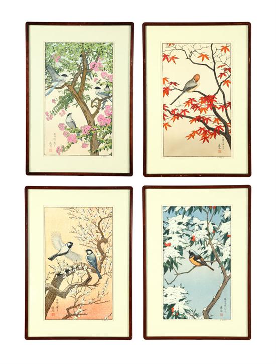 Appraisal: FOUR WOODBLOCK PRINTS Japan nd half- th century Four seasons