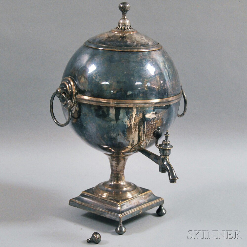 Appraisal: George III Sheffield Plate Tea Urn the lidded spherical urn