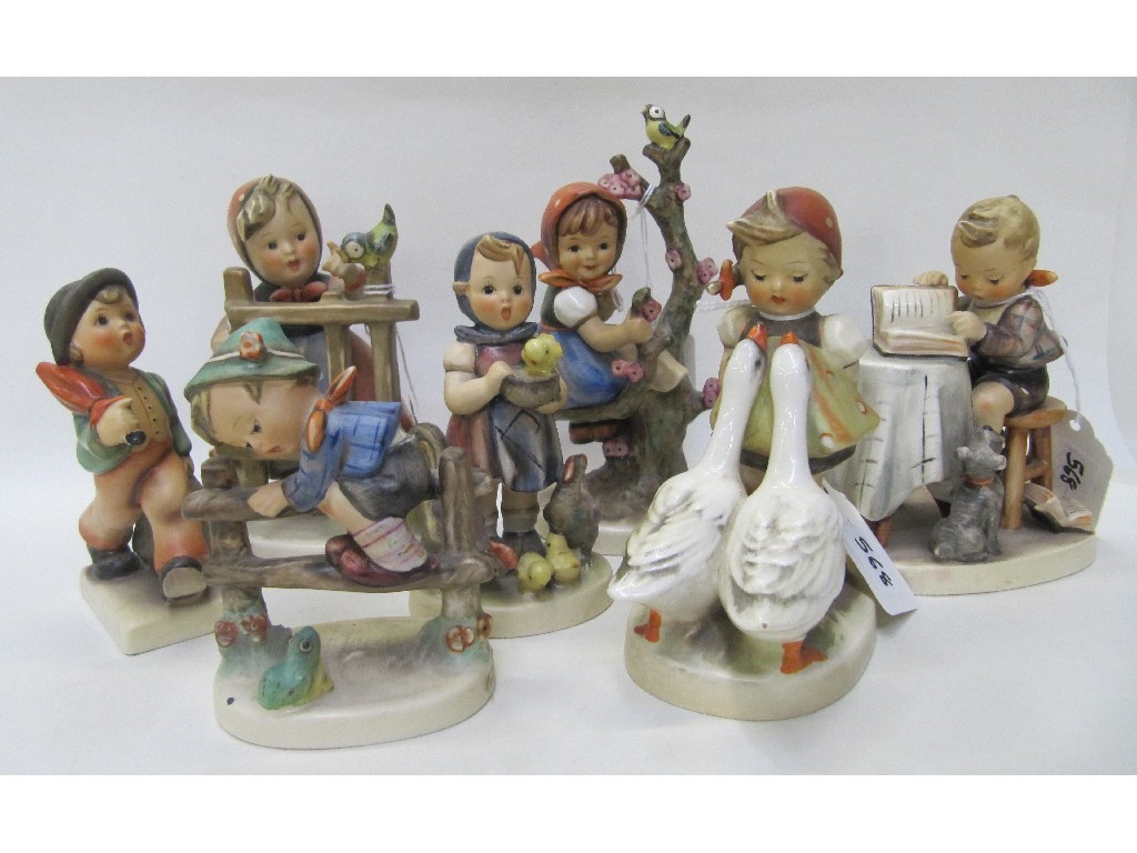 Appraisal: Seven Hummel figures including Goose Girl TMK Signs of Spring