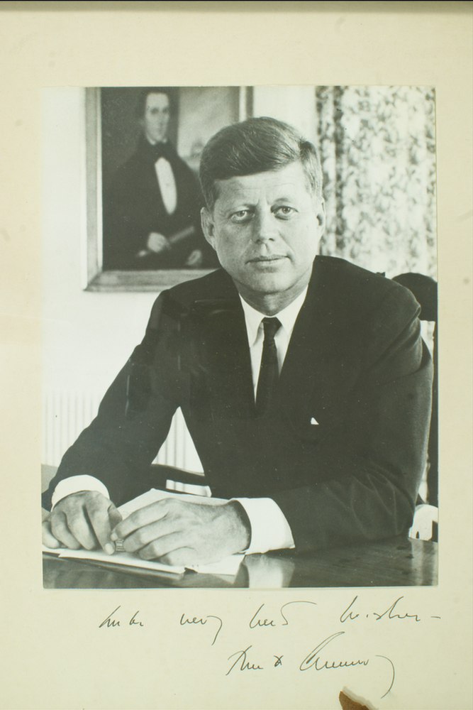 Appraisal: John F Kennedy autograph lot photos signed with personalized inscriptions