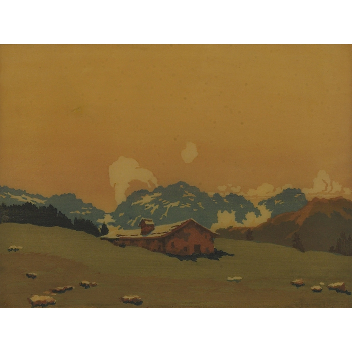 Appraisal: Englebert Lap Noon in the Alps color woodcut