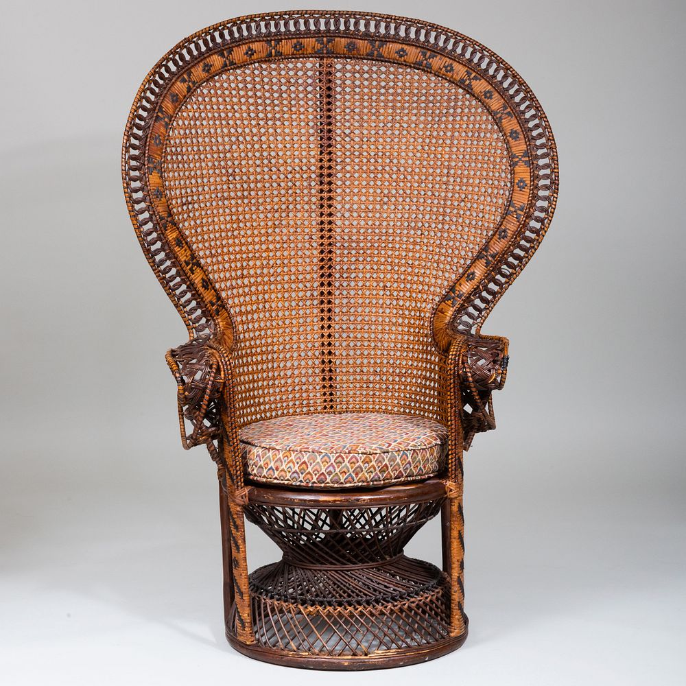 Appraisal: Bamboo Wicker and Caned Fan Chair Fitted with a bamboo