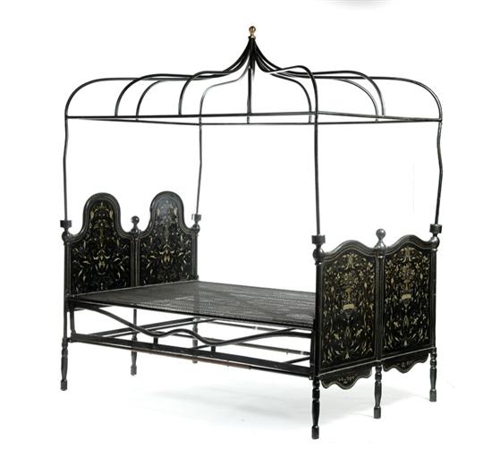 Appraisal: TOLE DECORATED DOUBLE BED European nd half- th century steel