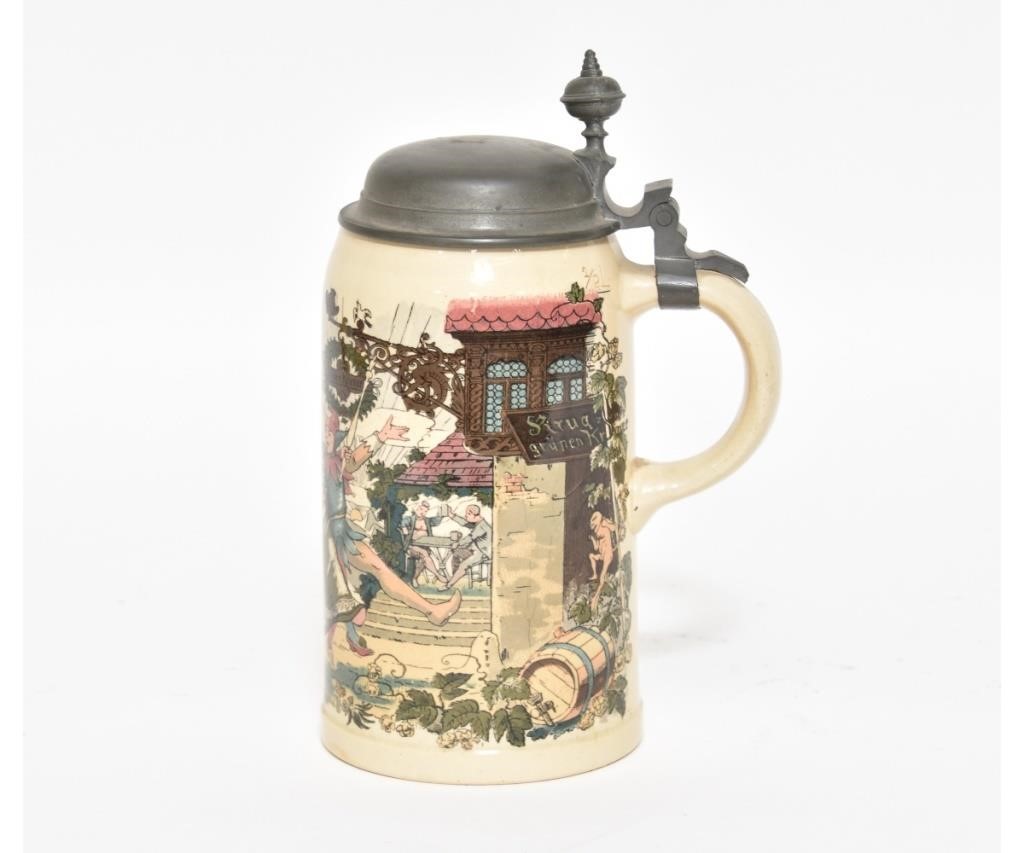 Appraisal: Mettlach stein titled 'Gambrinus on Parade' litre h x dia