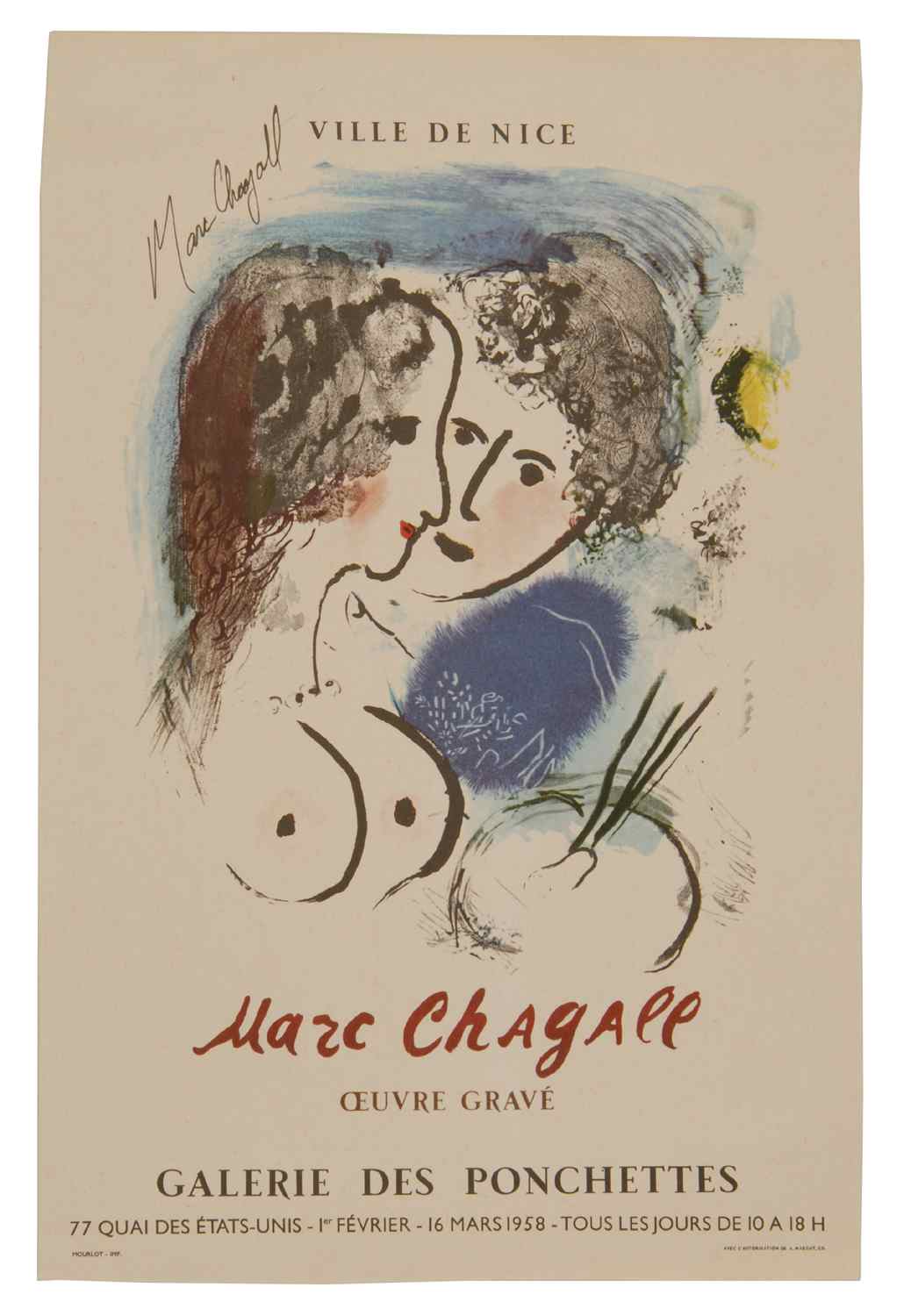 Appraisal: MARC CHAGALL EXHIBITION POSTER VILLE DE NICE'' st Fevrier -