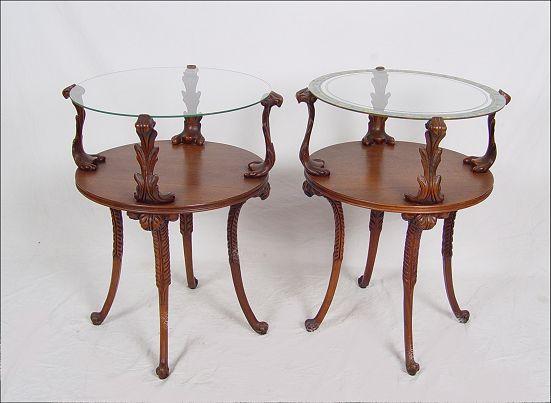 Appraisal: PAIR VINTAGE LEONARDO HOLLYWOOD REGENCY MAHOGANY SIDE TABLES Two tier