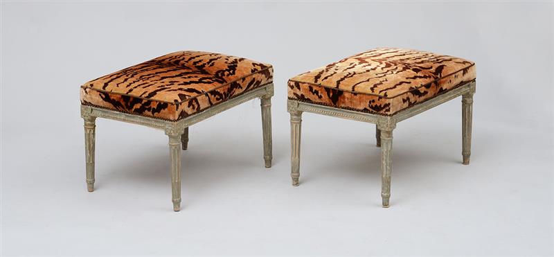 Appraisal: PAIR OF LOUIS XVI STYLE PAINTED TABOURETS Each upholstered in